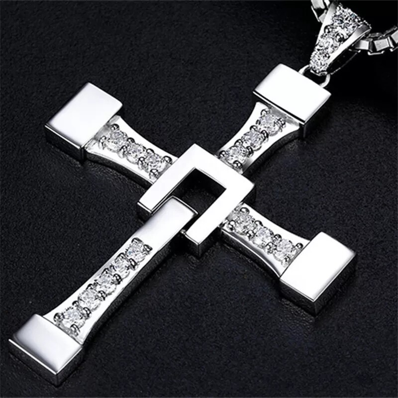 Fast and Furious Silver Gold Rhinestone Jesus Christ Church Cross Necklace