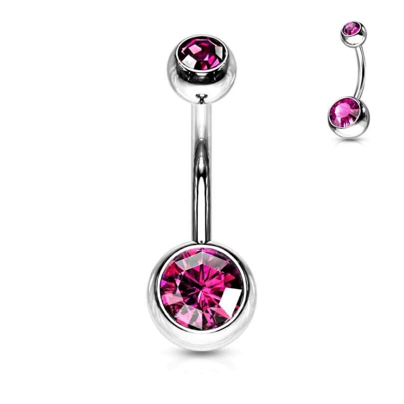 Double Jewel Gem Belly Button Ring Bar Navel Piercing Colourful Stainless Steel