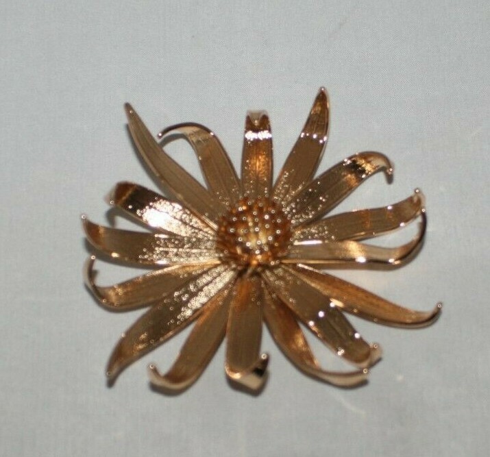 Gold Tone Flower Pin Brooch 3.75 Inches