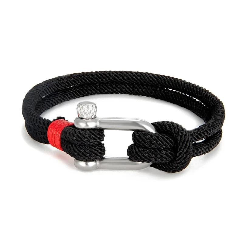 MKENDN Men’s Nautical Double Strand U shape Shackle Survival Rope Bracelet Women