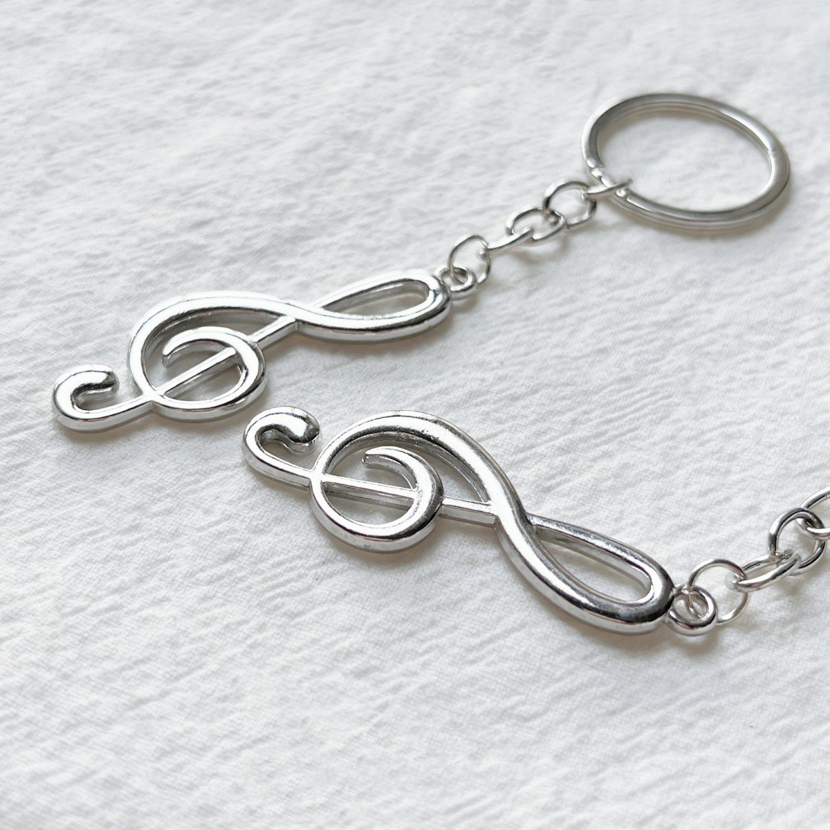 2X Creative Silver Color Music Symbol Metal Keychain Ring Keyring Key Fob