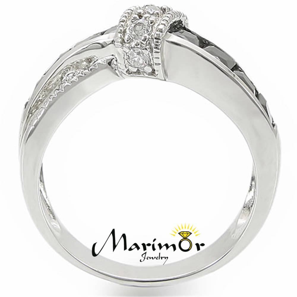 1.75 Ct Jet Black & Clear Zirconia Stainless Steel Fashion Ring Womens Sz 5-10