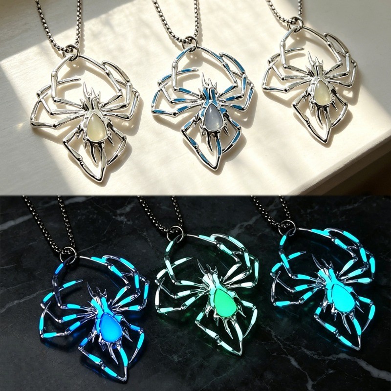 3Pcs Creative Luminous Spider Necklace Fashion Men Hip-hop Insect Pendant