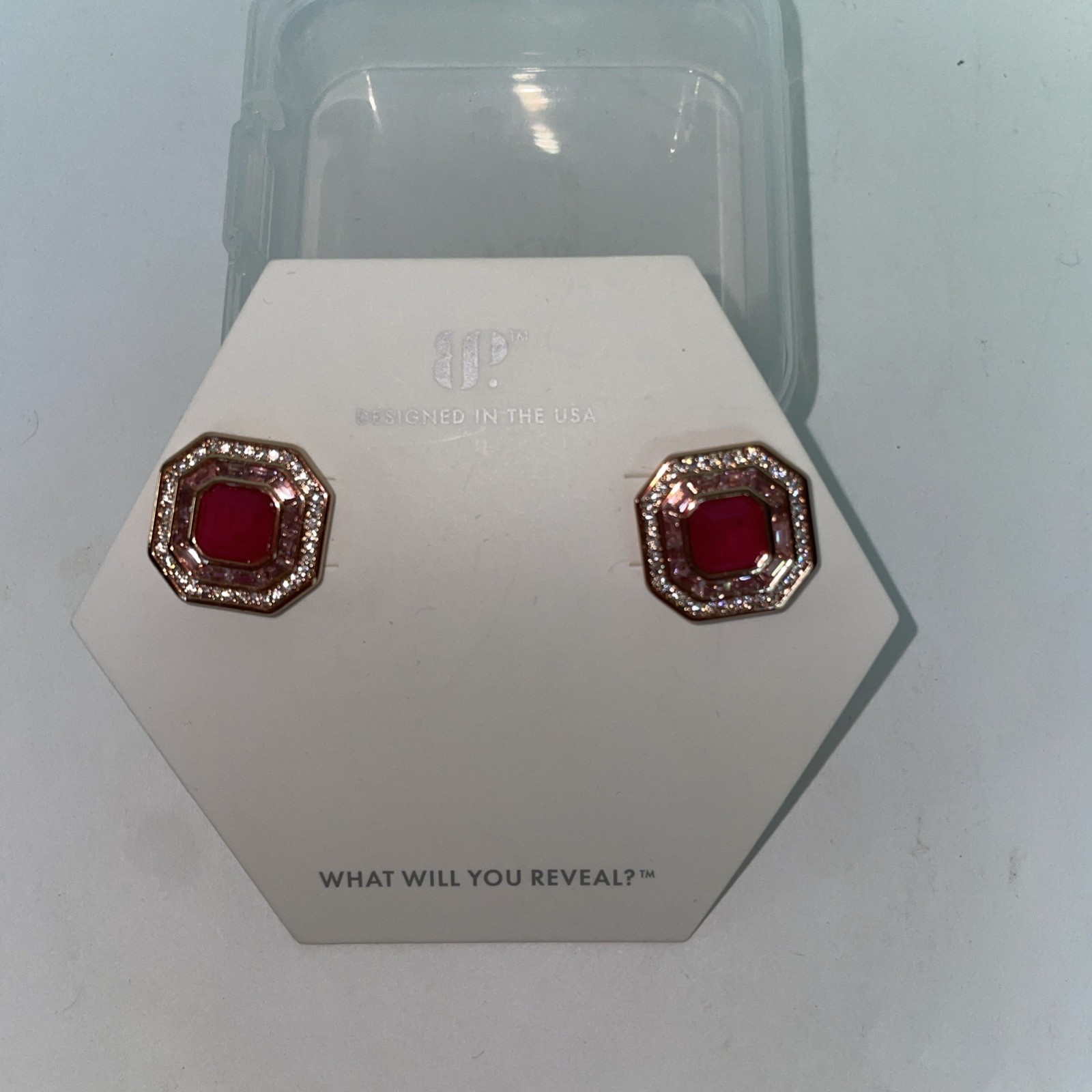 Bomb Party Stud Earrings “Above The Noise” Pink Sapphire +Quartz on Rose Gold