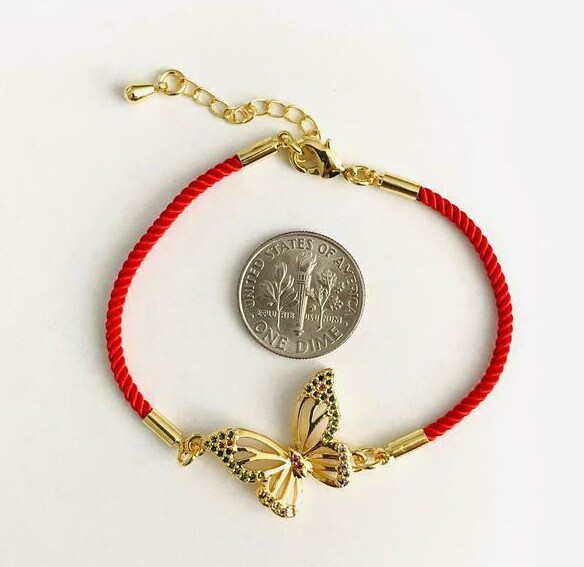 YELLOW STAINLESS STEEL CZ BUTTERFLY BRACELET 7.5”/PULSERA ROJO MARIPOSA – B36
