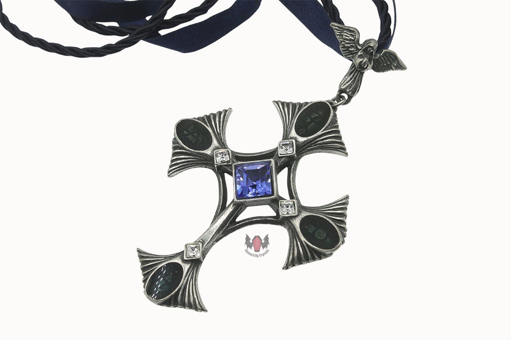 Alchemy Gothic Elementary Crux Angelicus Necklace P580 Goth Angel Blue Crystal
