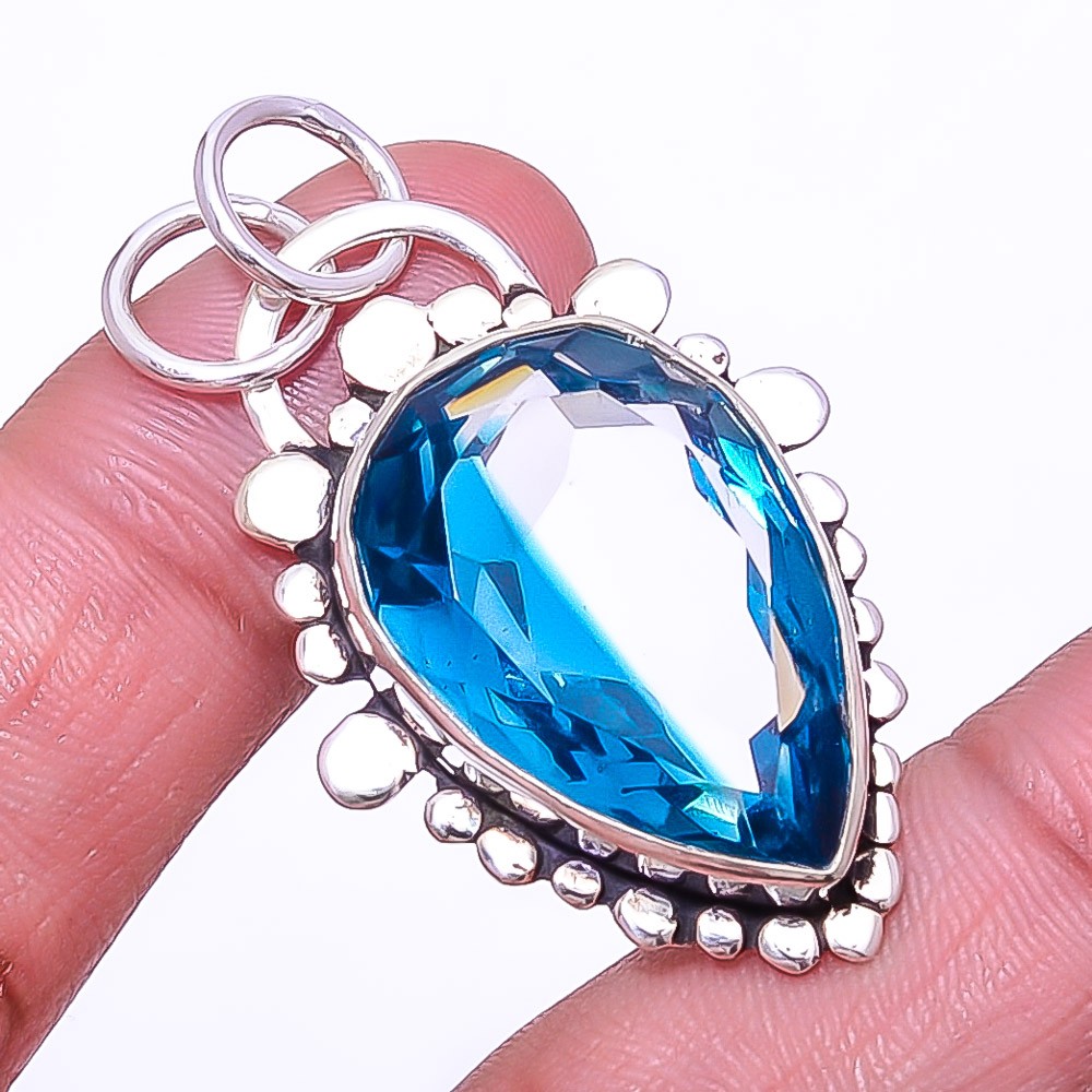 London Blue Topaz Designer Handmade 925 Sterling Silver Pendant 1.68″ P938515883