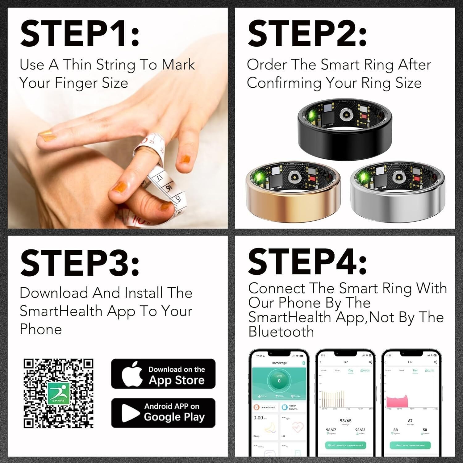 Smart Health Ring Fitness Tracker with Heart Rate, Blood Oxygen, Blood Pressure