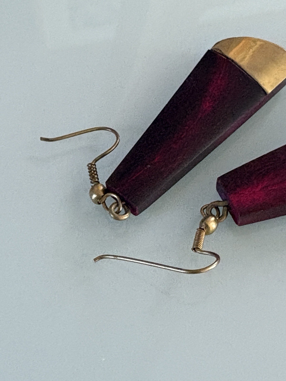 Egyptian Handmade Dark Red Earrings Brass Tips Long Design 2″