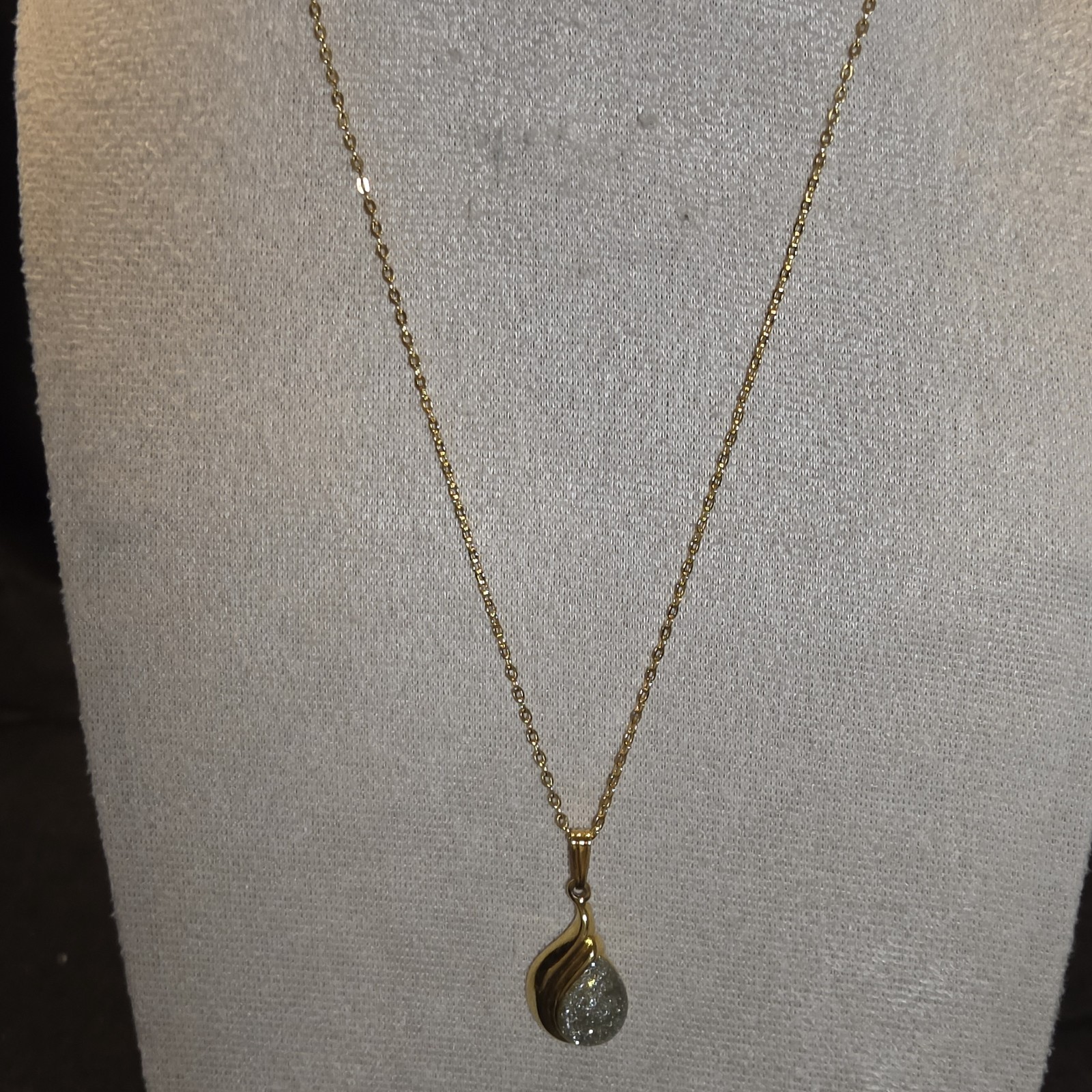 Gold-tone Chain With Sparkling Teardrop Pendant Necklace, Perfect For Everyday