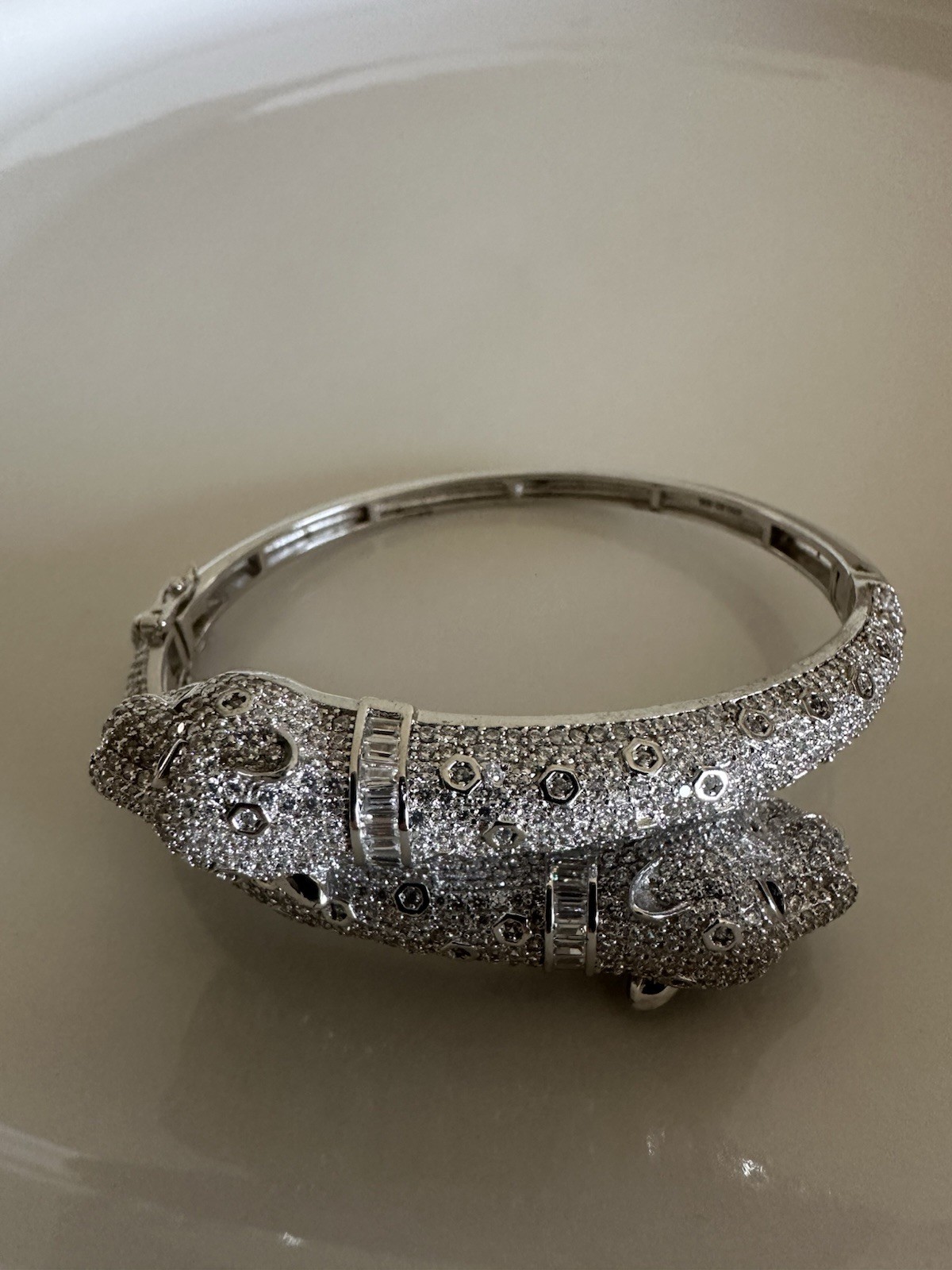 Bracelet 925 Silver Double Head Panther Stone Zirconia