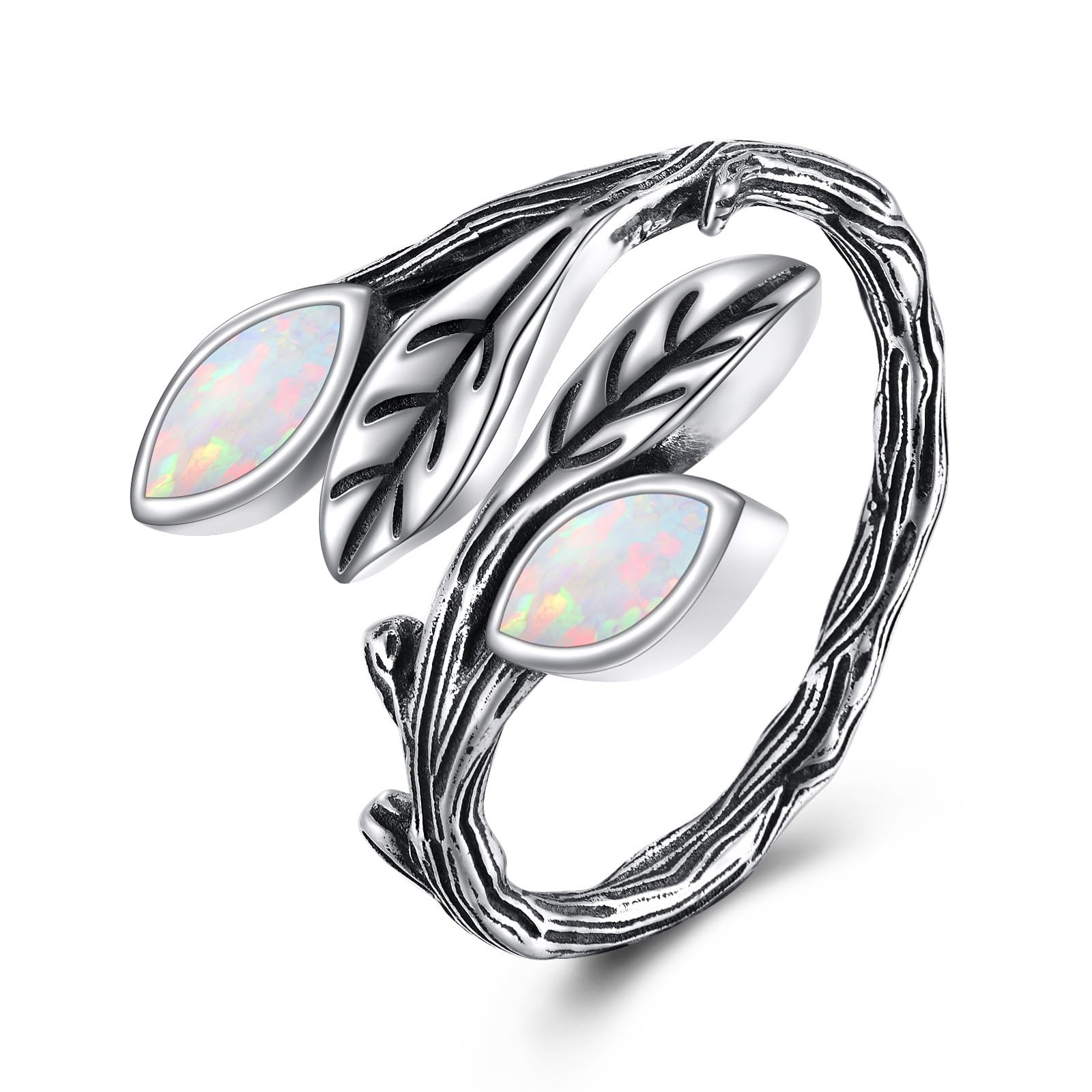 Leaf Opal Ring Sterling Silver Boho Adjustable Opal Spoon Ring Vintage Thumb …