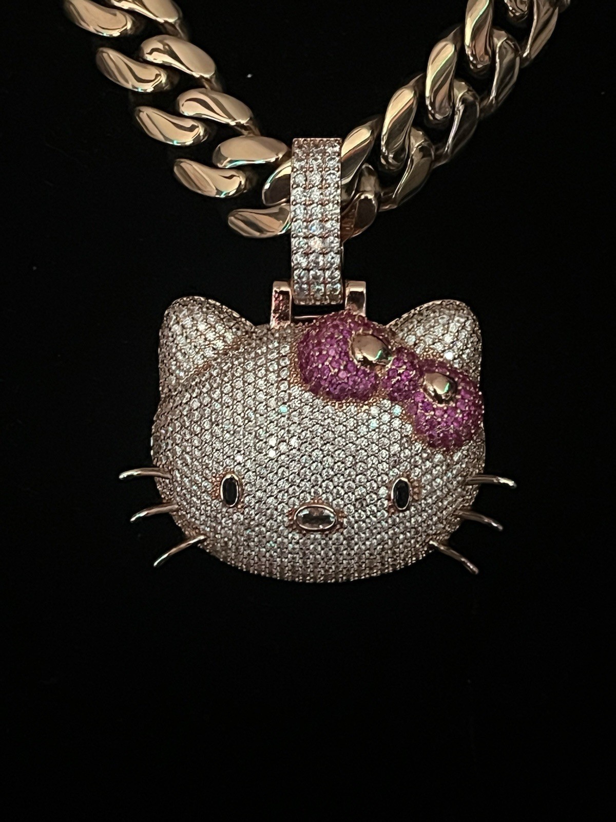 24” rose gold plated Cuban 5ACZ with hello kitty pendant