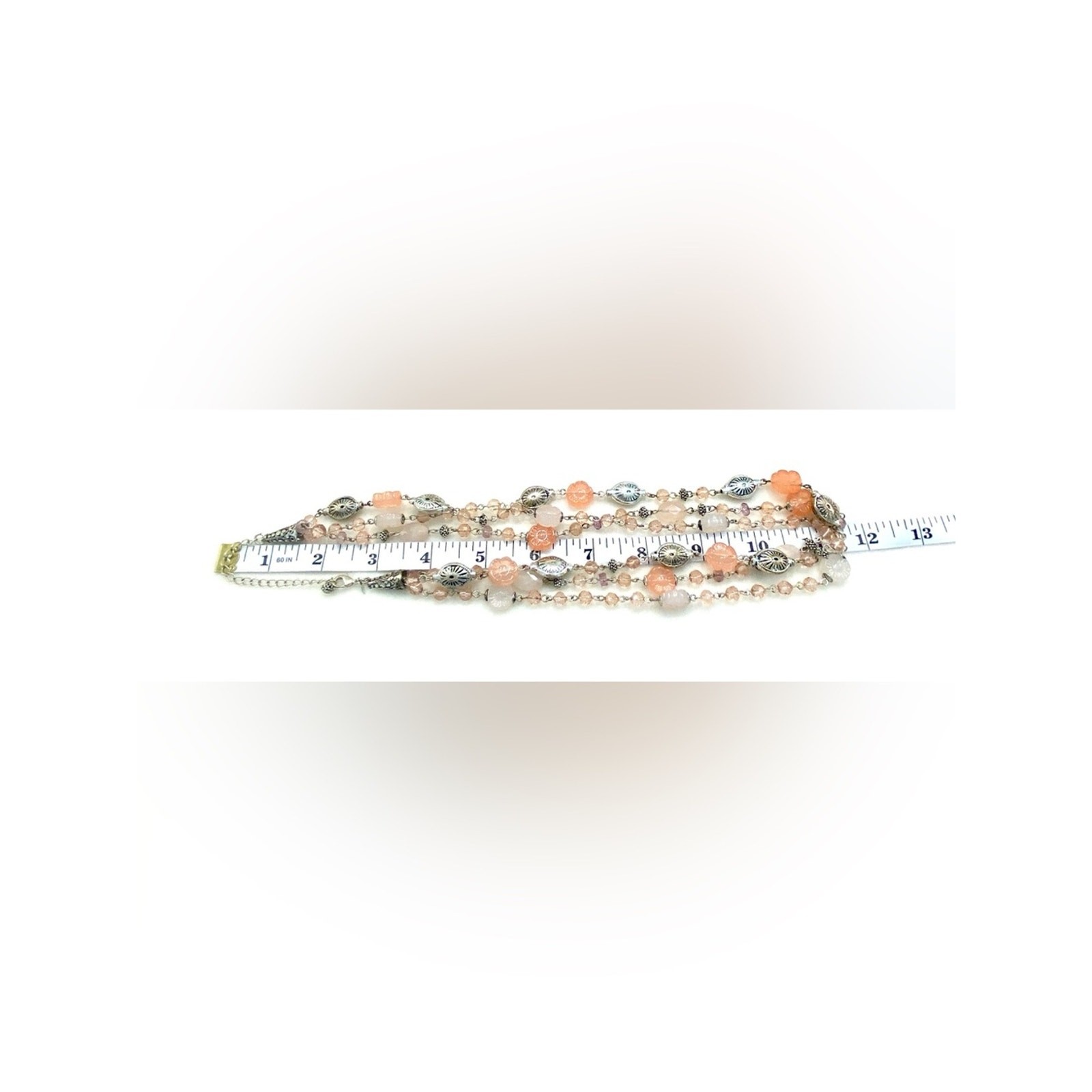 Vintage Avon Peach and Pale Pink Triple-Strand Beaded Necklace with Silver