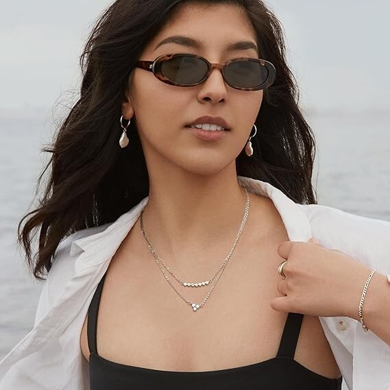 Womens Ladies Girls Necklace 2 x Necklaces Layered Sterling Silver Plated S925