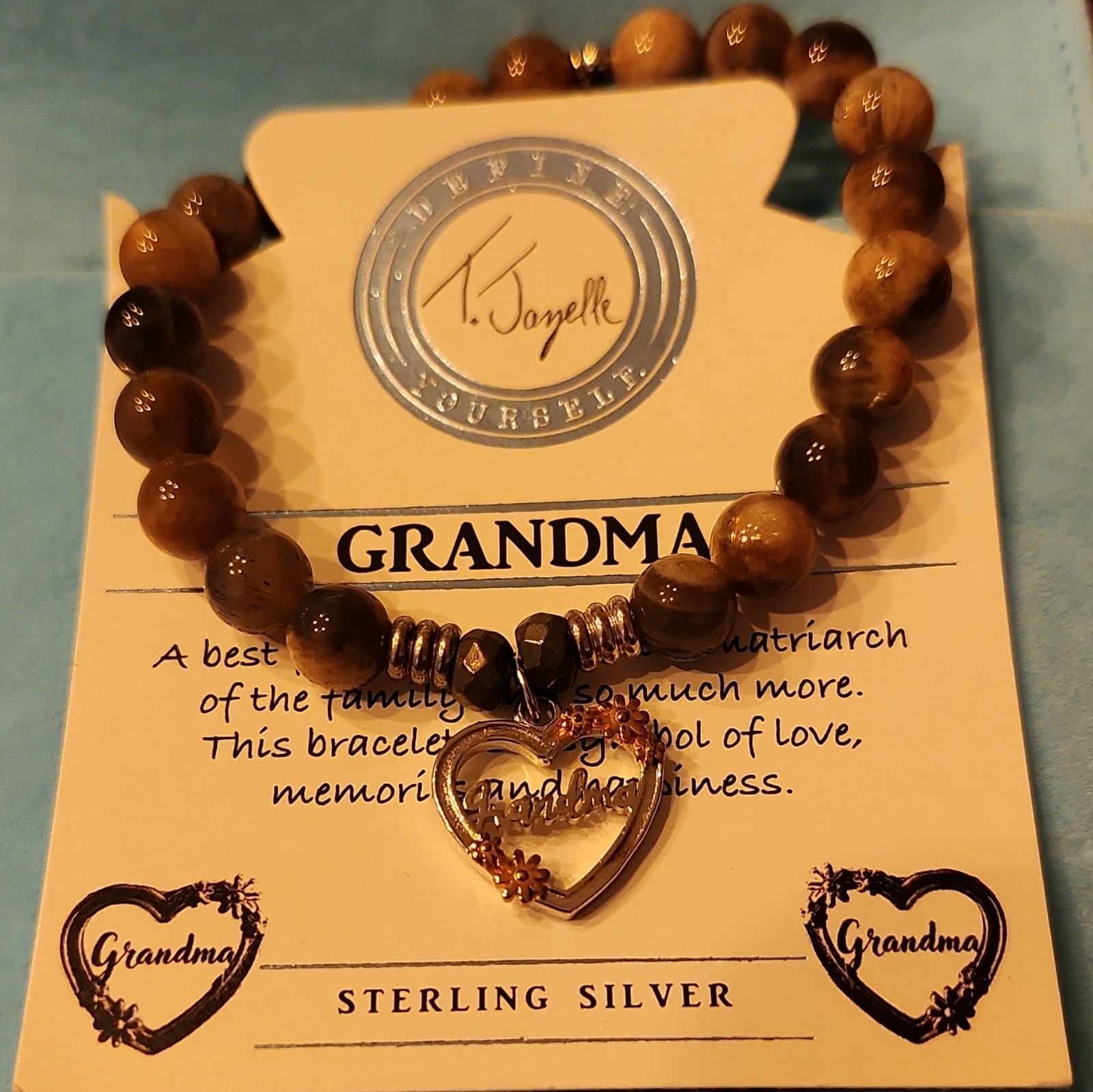 0066 T. Jazelle “Grandma” Beaded Charm Bracelet Sterling Silver Heart Dangle