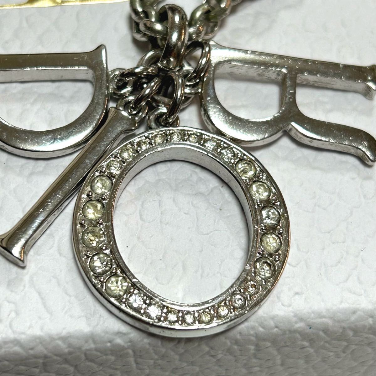 Christian Dior Logo Letters Charm Chain Necklace Silver Plated Length 51cm