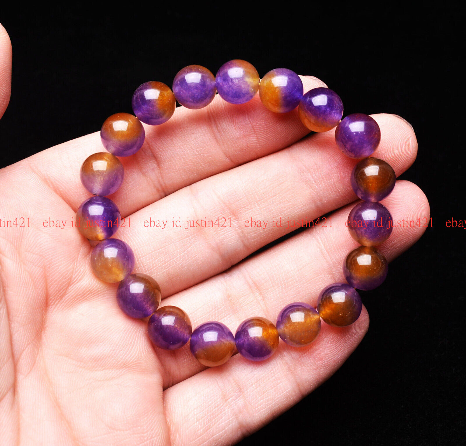 10mm Natural Ametrine Purple Yellow Crystal Gemstone Round Beads Bracelet 7-9″