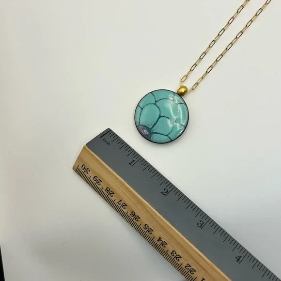LeighElena Artisan Magnetic Pendant Necklace Oval Link Turquoise & Gold Tone