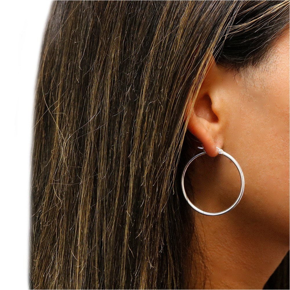 Womens 925 Sterling Silver Elegant S Shaped Large Silver Hoop Earrings – 35MM