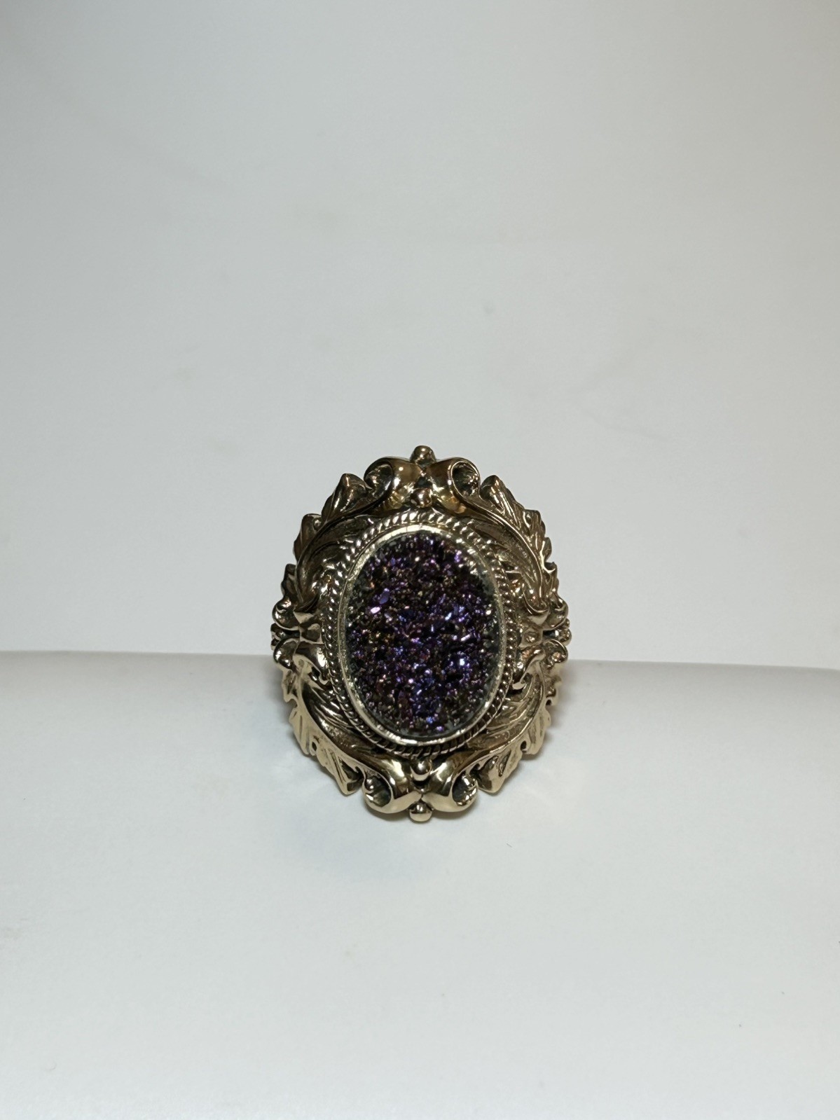 Nicky Butler Ring Brass Druzy Size 10 Purple NB India