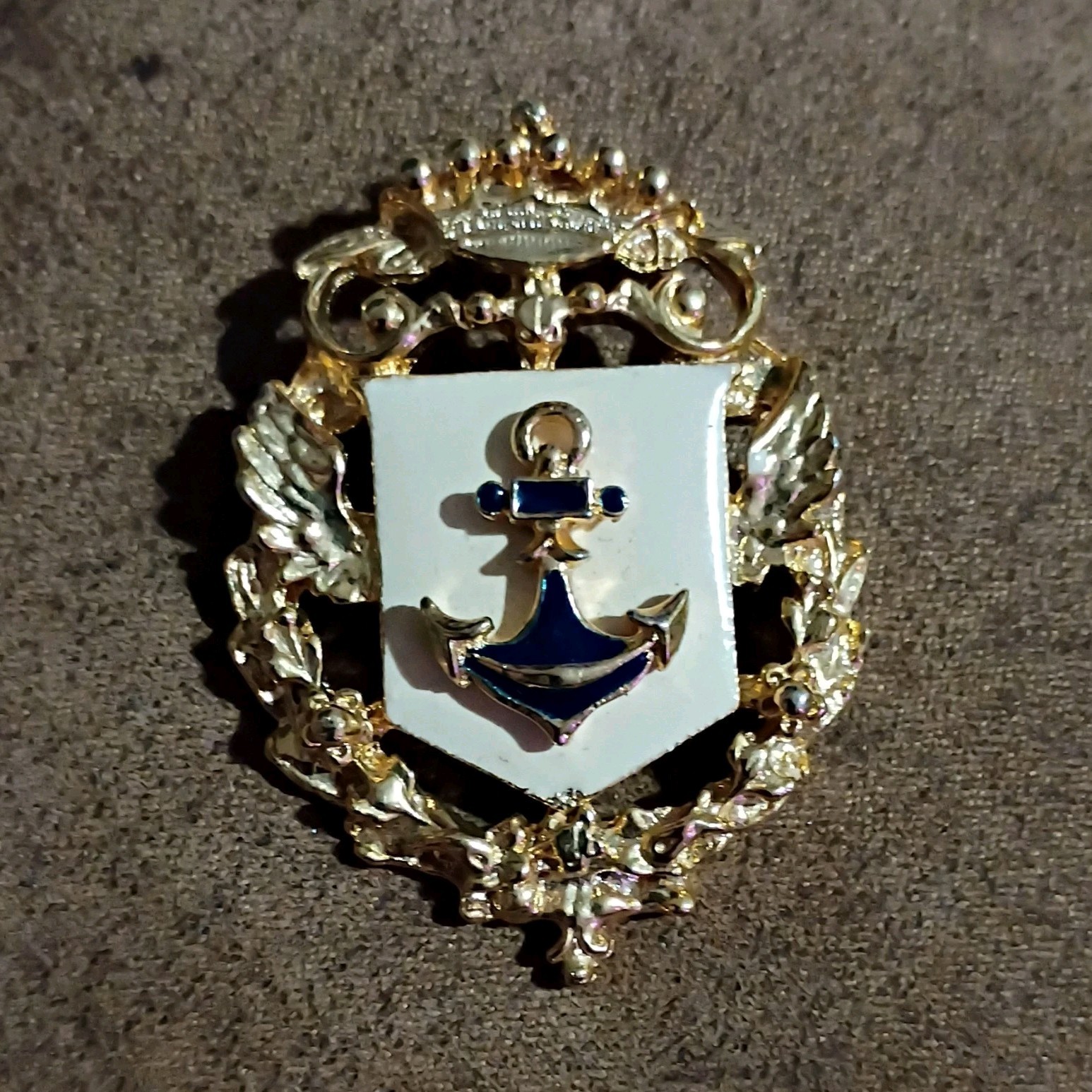 Gold White Blue Nautical Anchor Shield Metal Enamel Brooch Pin Fashion Jewelry