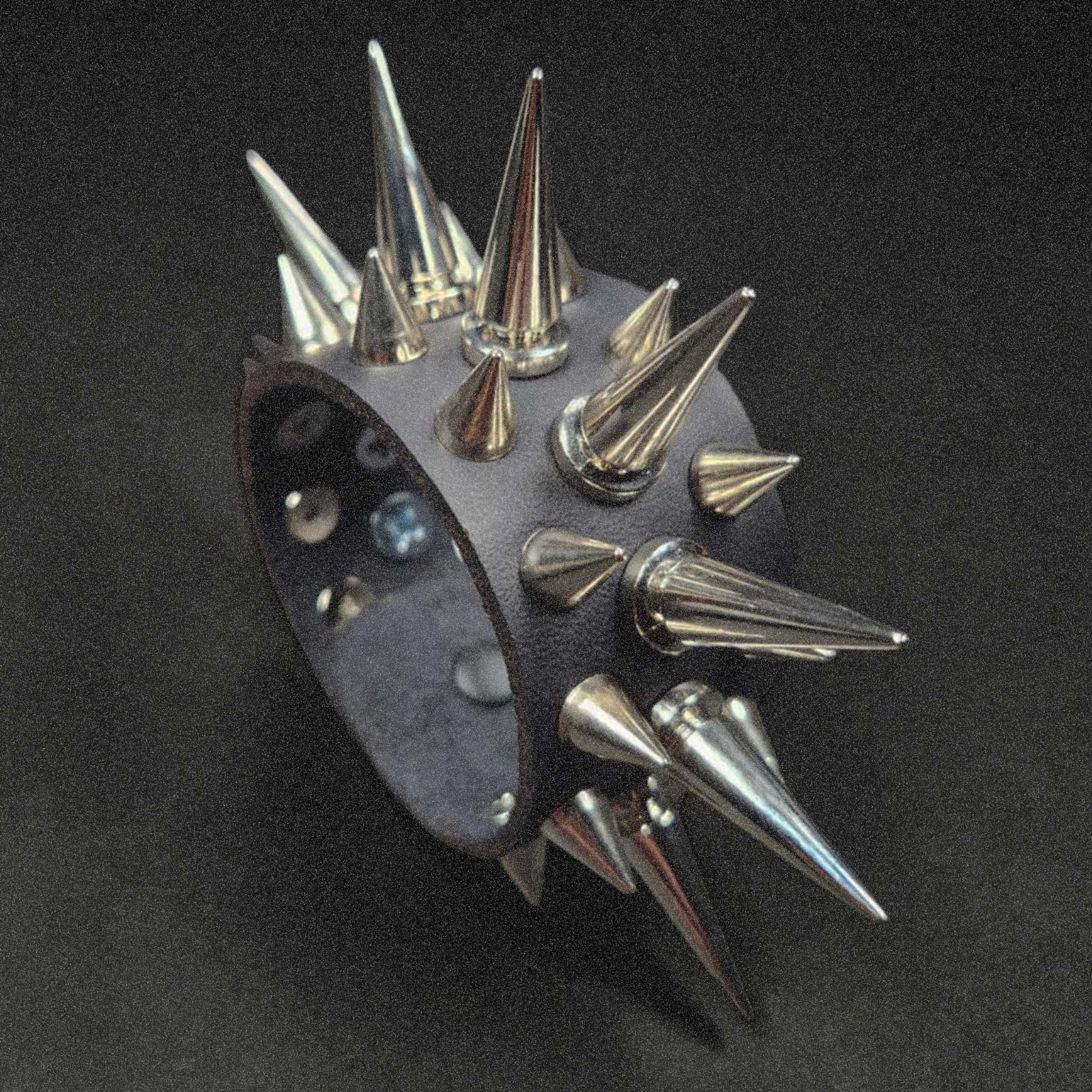 Leather Cuff – Black – Leather Three Row Spiked Bracelet