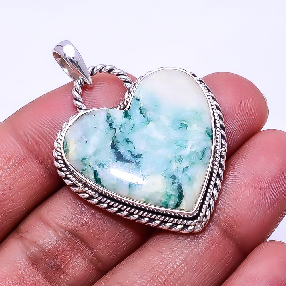 Heart – Tree Agate – Australia Handmade 925 Sterling Silver Pendant 1.76″ P73986