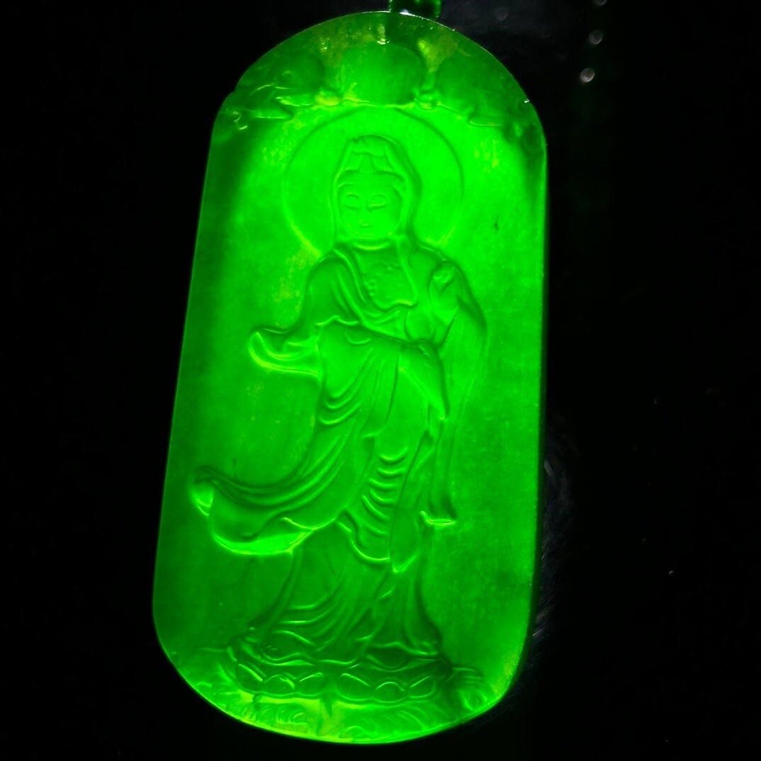 Certified Natural Ice Green jade Jadeite Carved Guanyin Pendant&Necklaces 站观音