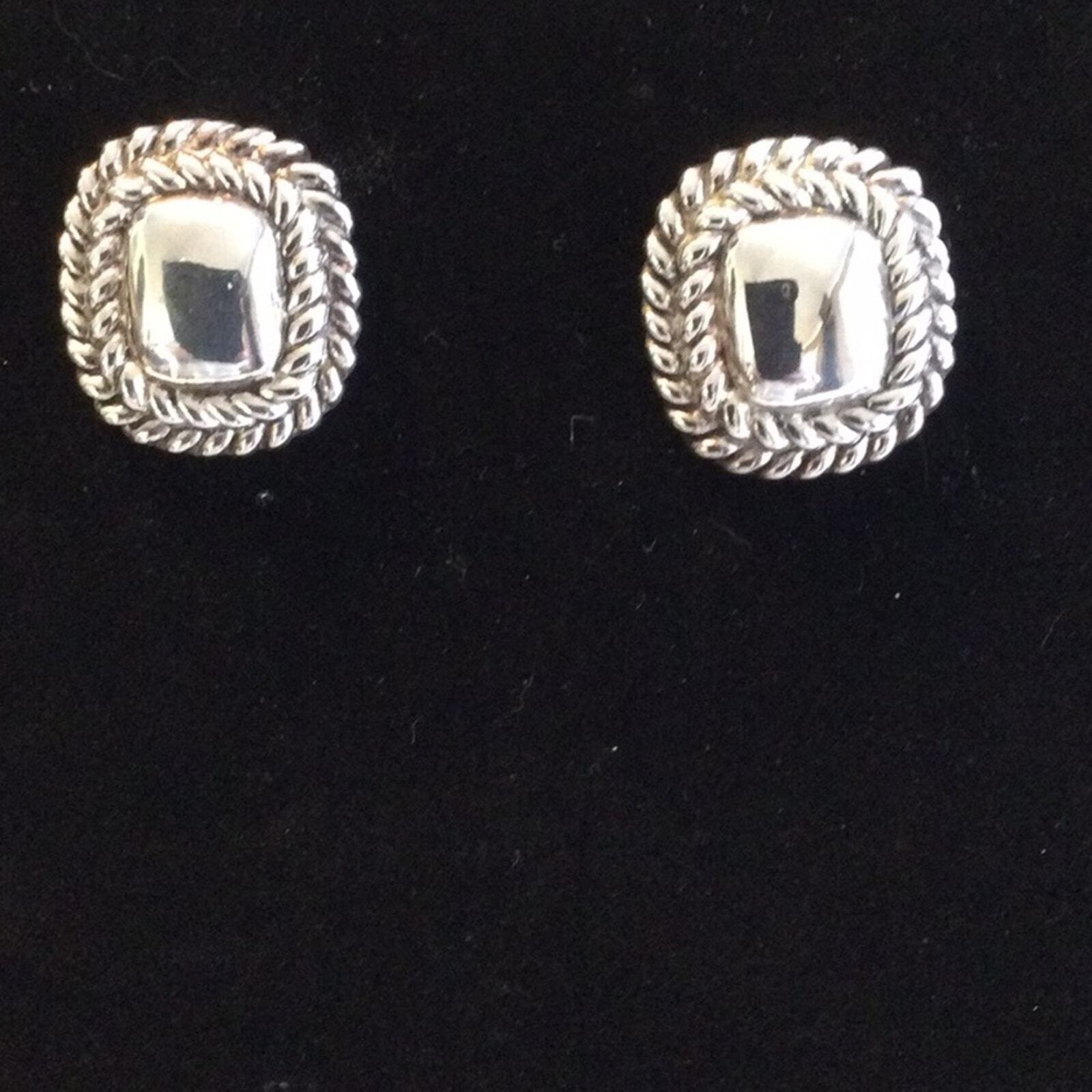 Vintage Silver Tone Double Rope Band Friction Back Earrings