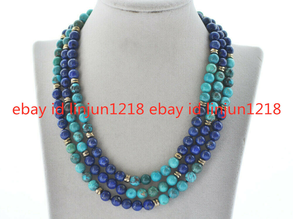 8mm Round Green Turquoise Blue Lapis Lazuli HematiteBeads Necklace 18-50 in