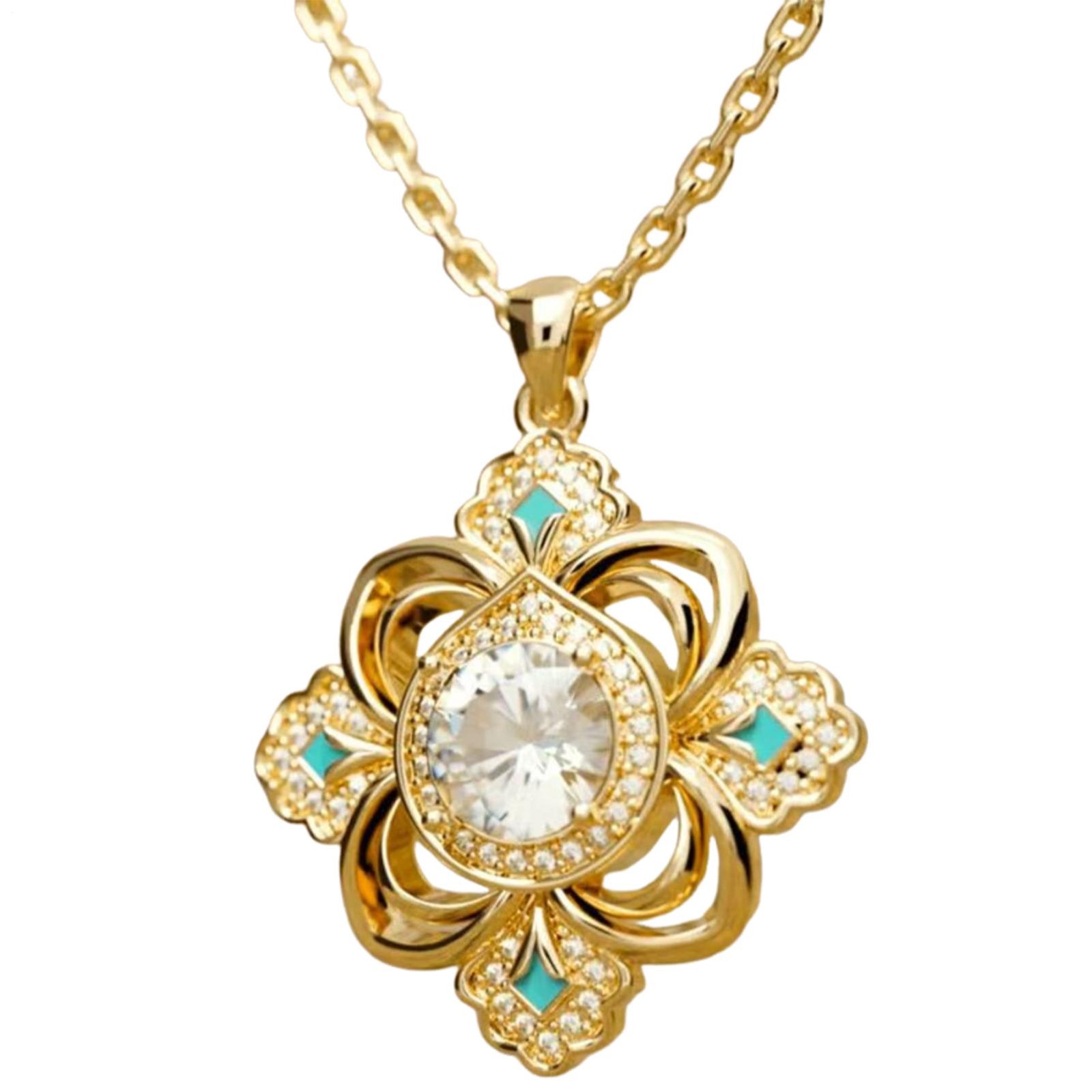 Four Leaf Clover Necklace Zinc Alloy Rhinestone Good Luck Chain Necklace