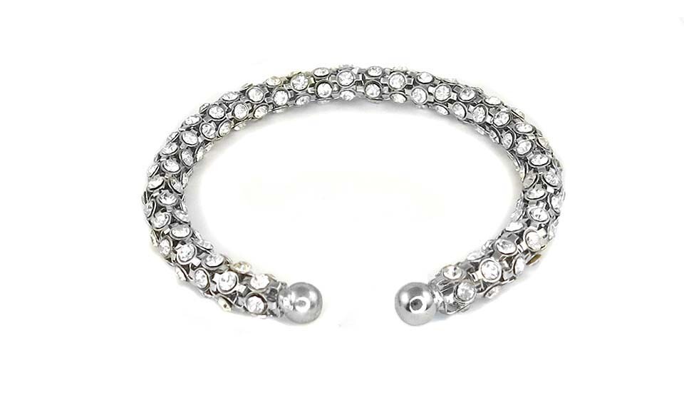 Black & White Sterling Silver Crystal Bangle Cuff Bracelet For Women Size 7″