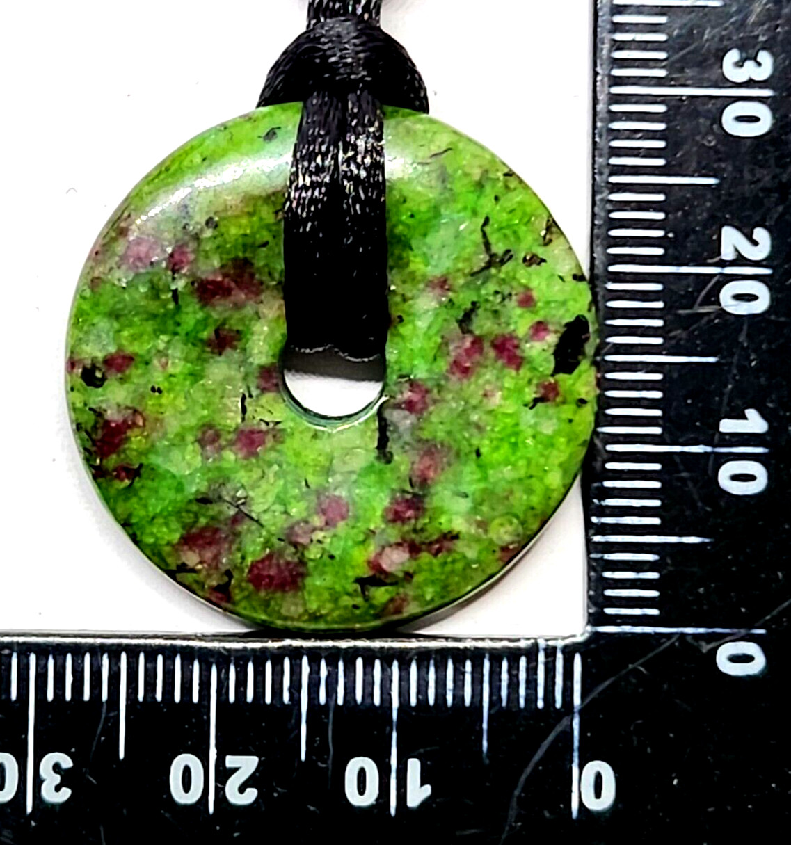 Anyolite Ruby Zoisite Donut Pendant 30mm Beaded Cord New Bohemia Necklace & Bag