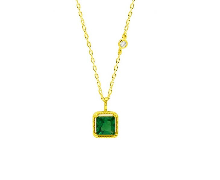 14k Gold Plated Sterling Silver Square Green CZ Pendant Necklace Gift Box D24