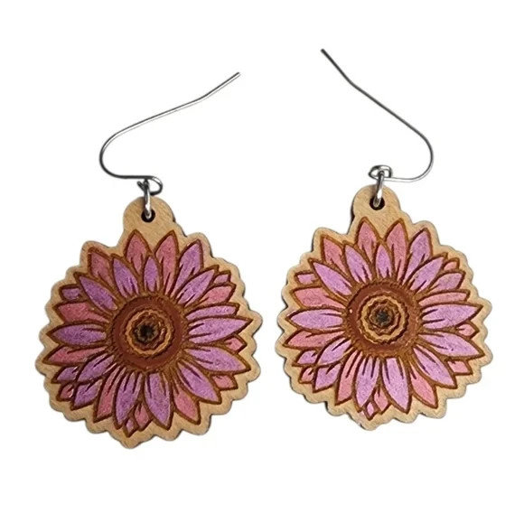 Rosy Meadow Petal Wood Drop Earrings