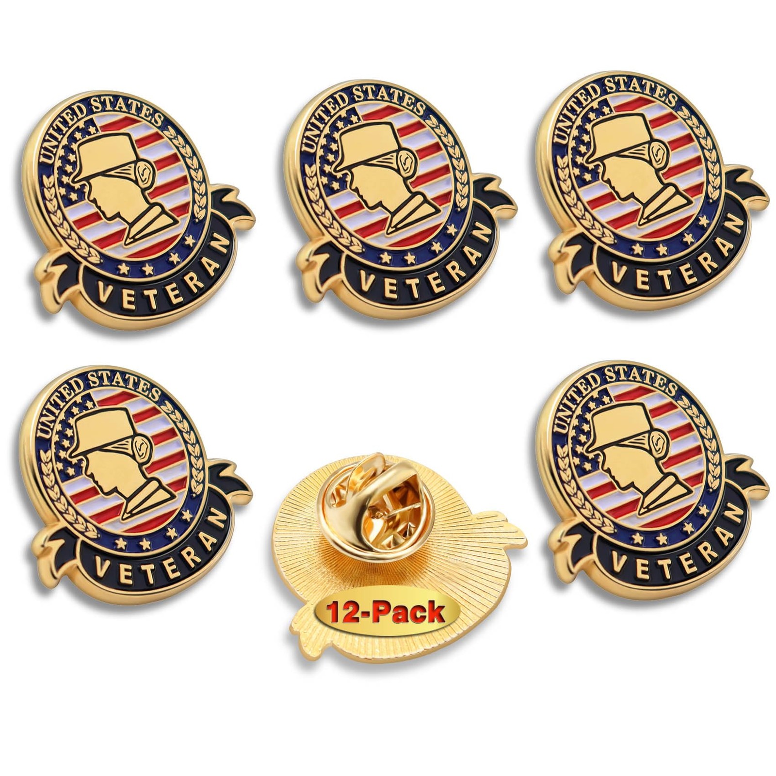 12 Pack US Female Soldier Veteran Lapel Pins – Patriotic American Flag Pin Me…