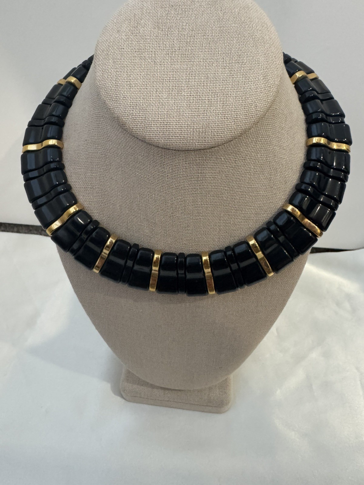 Vintage Black & Gold Acrylic Collar Necklace