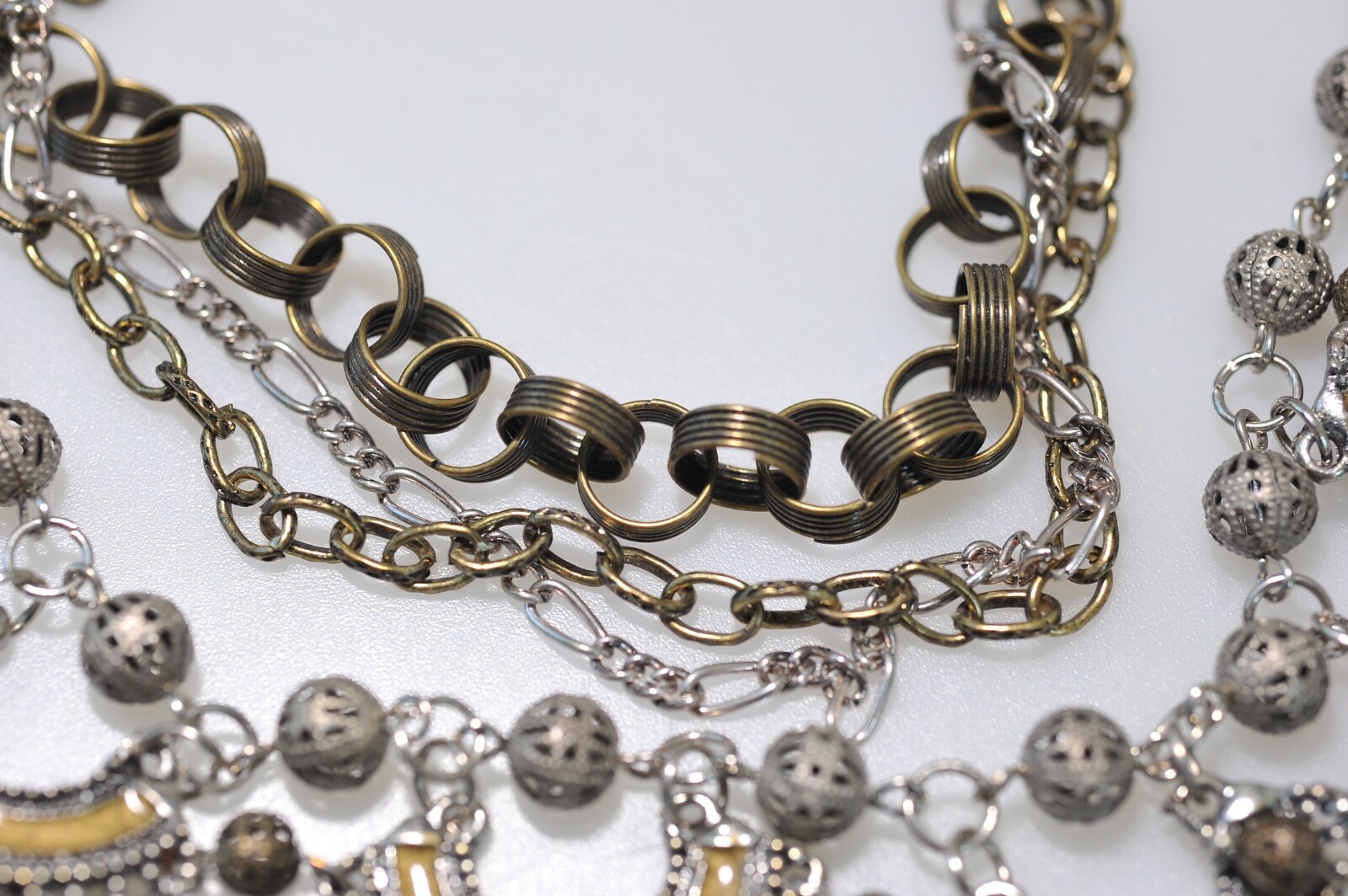 Treska Multi Chain Charm Necklace 2 tone layered statement boho 1 missing ball