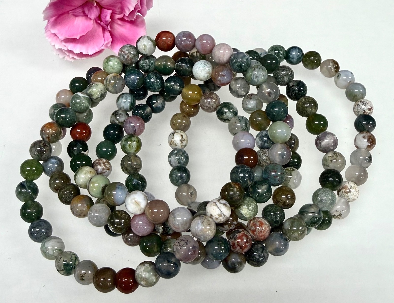 Wholesale 6 Pcs Natural Indian Moss Agate 6mm 7.5” Crystal Stretch Bracelet