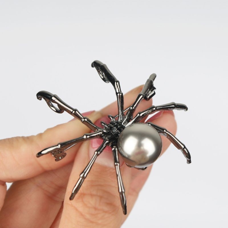 Vintage Black Rhinestone Spider Brooch Pearl Pin Insect Bug Jewelry Summer Gift