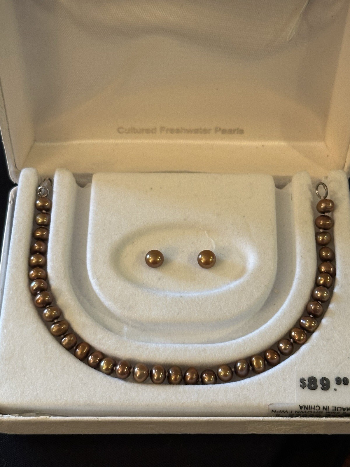 5.5mm Genuine Natural Freshwater Chocolate Pearl Bracelet Earrings Set 7.5”