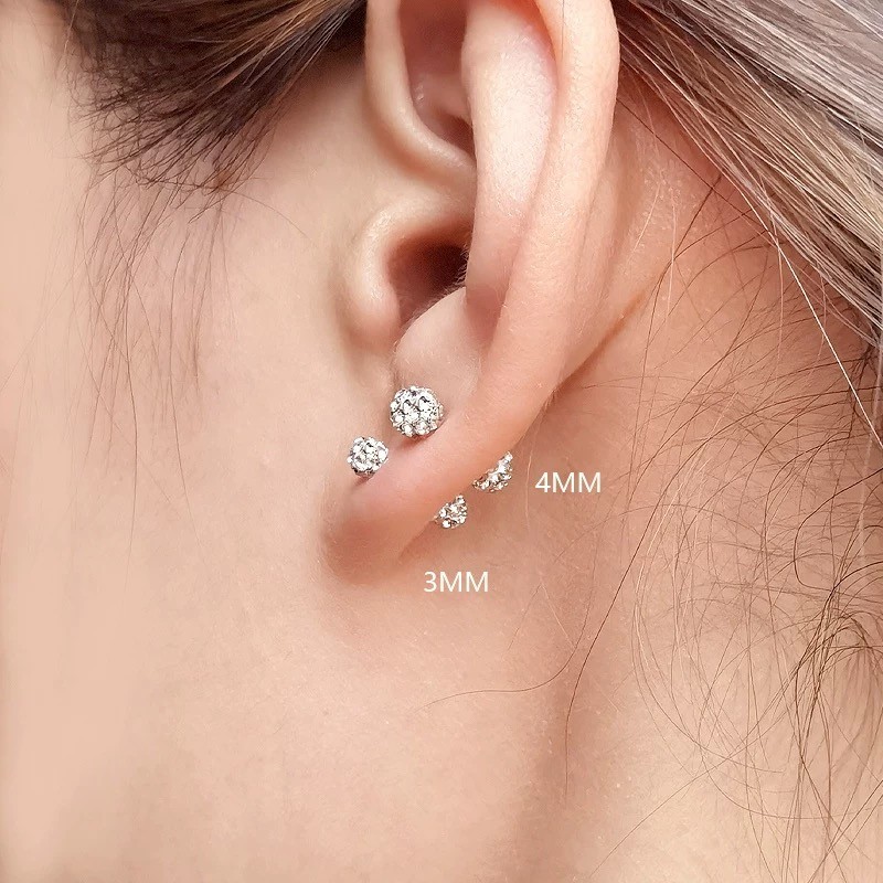 Sparkly CZ Ball Stud Earrings Screw Back Cartilage Helix Earrings for Women