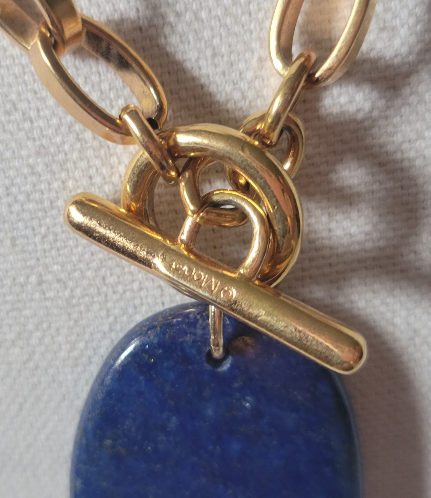 Monet Front Toggle Clasp Necklace Lapis Lazuli Gemstone Pendant Rose Gold Chain