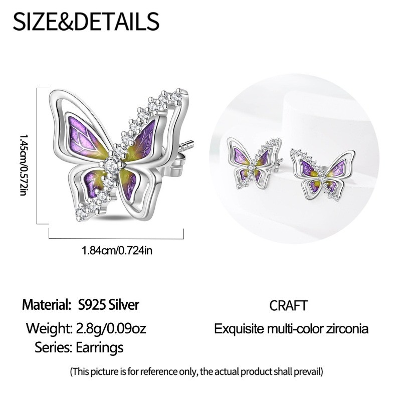 PANDACH 925 Sterling Silver Tiny Butterfly Studs with Pave Accent Women Earrings