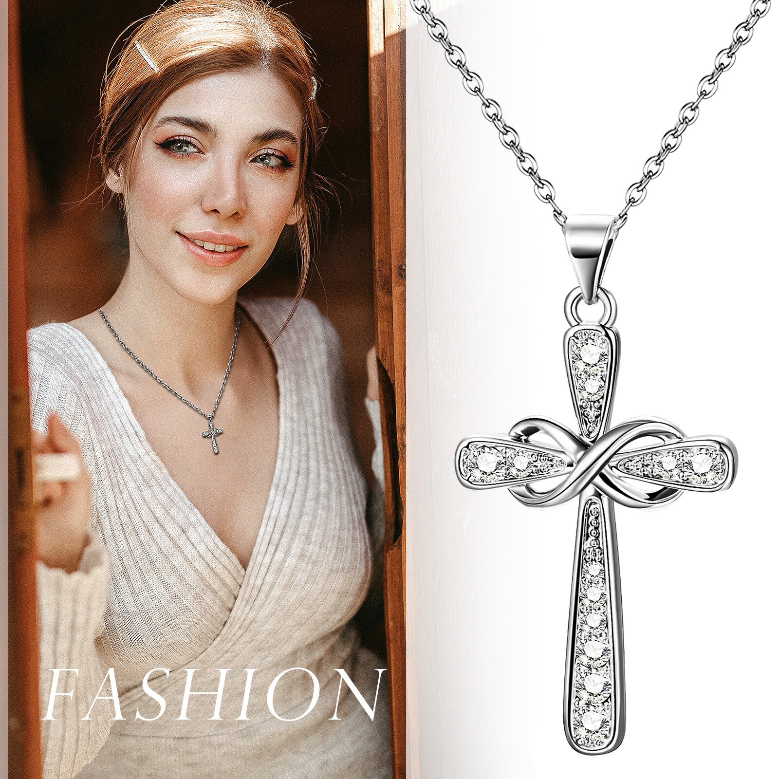 Women’s Stainless Steel Infinity Cross Pendant Religious Christ Baptism Necklace
