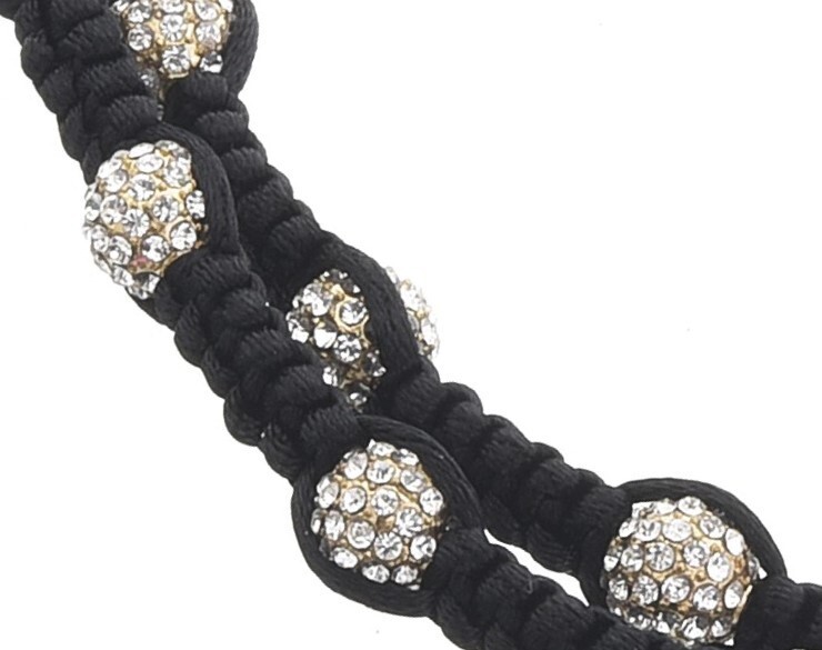 Black BLACK THREAD Iced Bead Shamballa Chain Necklace SMC 005