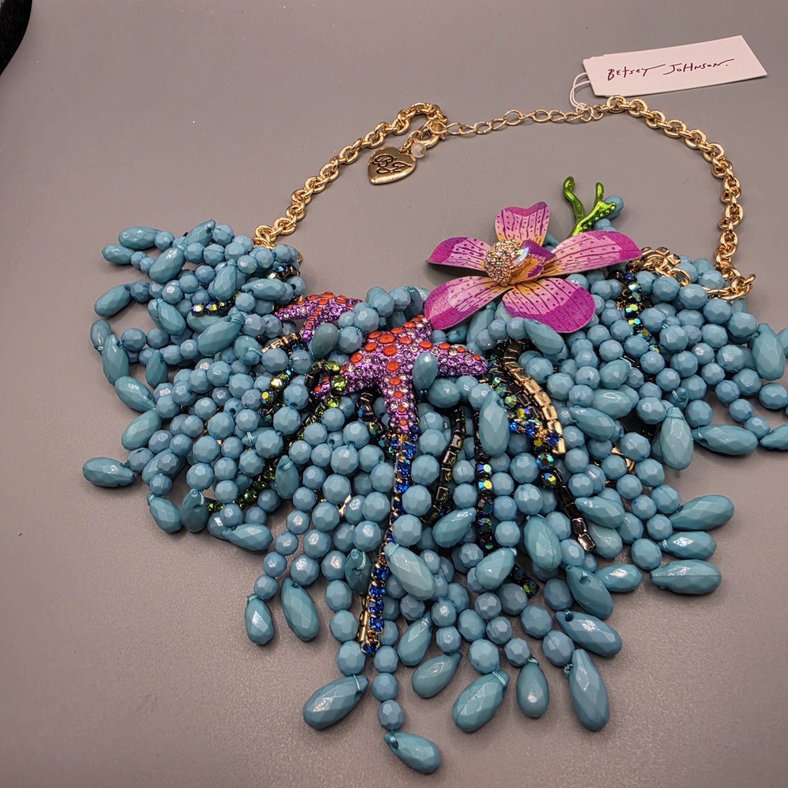 NWT BETSEY JOHNSON Mermaid Jewels Sealife Statement Bib Beaded Necklace