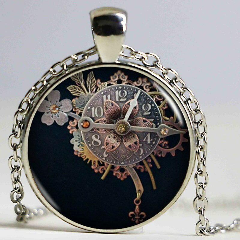 CLOCK TIME ART 1″ Handmade Pendant Charm Sterling 925 Silver 20″ Necklace Gift
