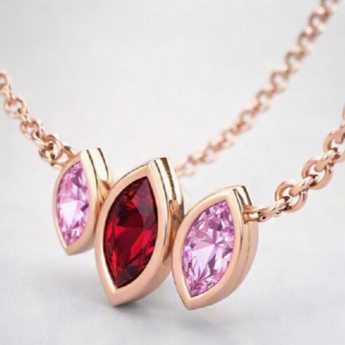 4ct Marquise Simulated Red Ruby/Pink Sapphire Necklace Elegant Rose Gold Finish